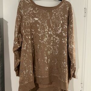 Jane and Delancey Taupe Sweater with Silver Paint-Splash